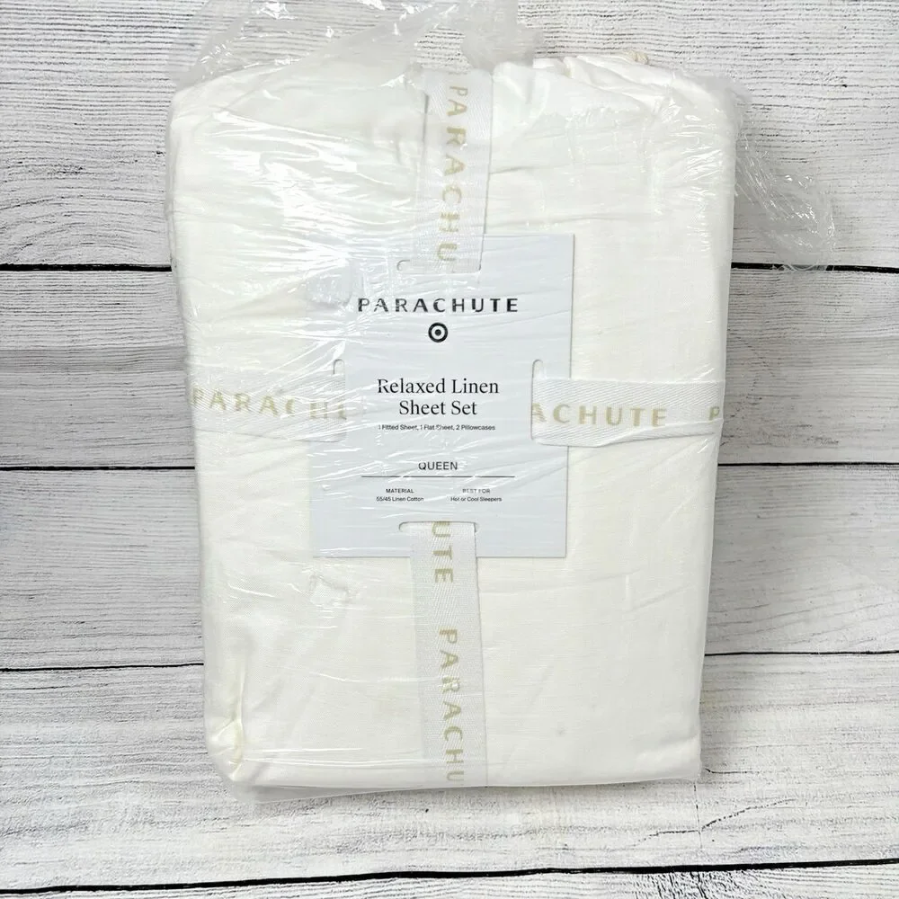 Parachute Relaxed Linen Queen Size Sheet Set Ivory Hot Cool Sleepers NEW